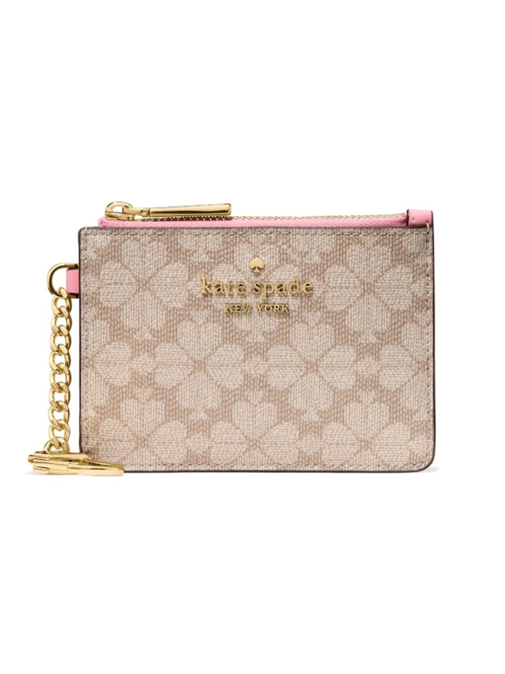New Kate Spade Spade Flower Key Ring Card Holder Dark Beige Grapefruit Multi